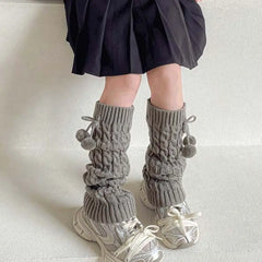 Korean Style Children's Leg Warmers Balletcore Harajuku Knitted Leg Cover Lolitas Long Stockings Plush Ball Leg Socks Girls - KawaSocks