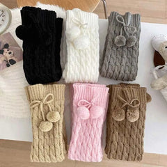 Korean Style Children's Leg Warmers Balletcore JK Knitted Leg Cover Long Stockings Foot Cover Plush Ball Leg Socks Children's - KawaSocks