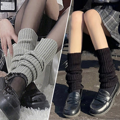 Solid Color Y2K Leg Warmers For Women Lolita Japanese Style Warm Thicken Socks Over Keen Autumn Winter Slimming Heap Heap Socks - KawaSocks