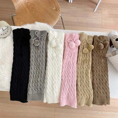 Korean Style Children's Leg Warmers Balletcore Harajuku Knitted Leg Cover Lolitas Long Stockings Plush Ball Leg Socks Girls - KawaSocks