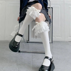 Solid Color Lolita Knee High Socks With Ribbon | Lolita Outfits - KawaSocks