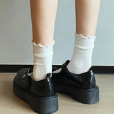 Solid Color Mid Calf Socks with Ruffle | Lolita Frilly Socks - KawaSocks