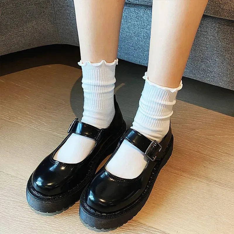 Solid Color Mid Calf Socks with Ruffle | Lolita Frilly Socks - KawaSocks