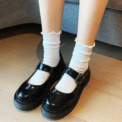 Solid Color Mid Calf Socks with Ruffle | Lolita Frilly Socks - KawaSocks