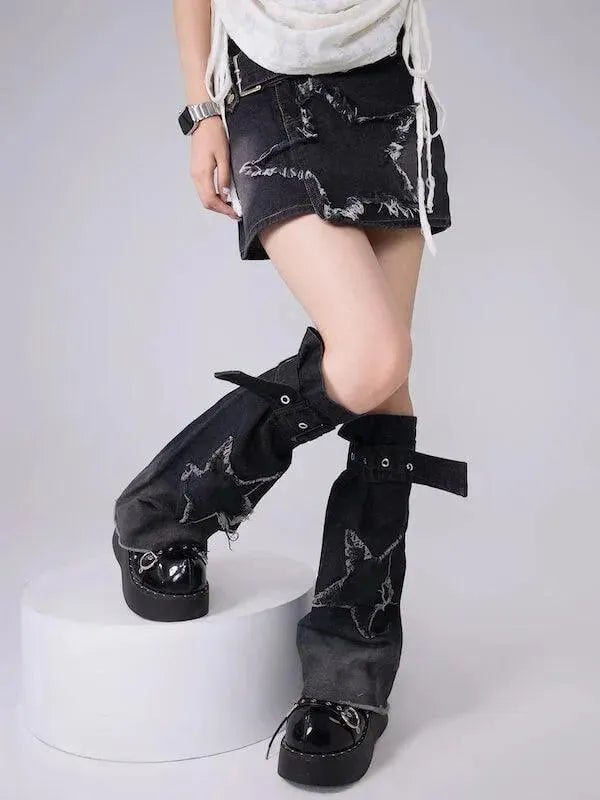 Star Vintage Flared Jeans Denim Leg Warmer | Gothic Punk Outfits - KawaSocks