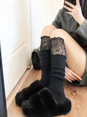 Vintage Frilly Thigh High Socks | Over The Knee Socks with Ruffles - KawaSocks