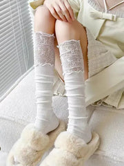 Vintage Frilly Thigh High Socks | Over The Knee Socks with Ruffles - KawaSocks