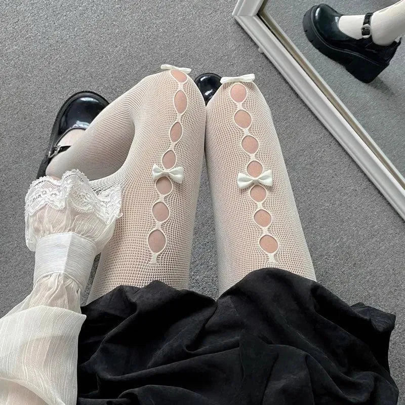 Women Bowknot Hollow Out Pantyhose | Sexy Cut Out Tights - KawaSocks