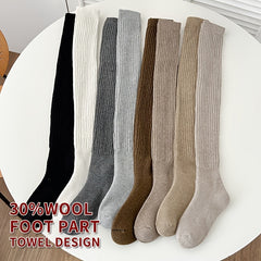 2-Pack Cozy Over-The-Knee Socks for Women, 30% Wool 70% Polyester, Solid Color, Knit Fabric, All-Season, Hand Washable, Thick Ribbed Pattern, Warm Thigh High Stockings for Teens - KawaSocks