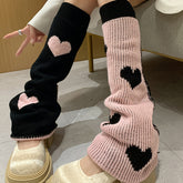 Pair of Women's Socks with Fashionable Double-sided Heart Pattern, Knitted Warm Leg Shaping, Trumpet-shaped Calf Socks Y2K, and Versatile for Daily Use - KawaSocks