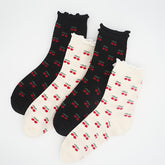 4 Pairs of Four Seasons Women's Mid-Calf Socks with Cherry Print Autumn Mid-Calf Socks in Ballet Style Sweet Girl Style Women's Socks - KawaSocks
