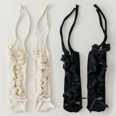 1/2 Pair of Lace Socks for Women, Black and White Lace Boat Socks with Lace Ties, Thin Ballet Style, 'S Bow, Mary Jane - KawaSocks