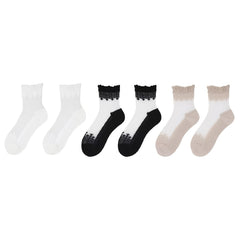 6 Pairs Soft & Breathable Lace Patchwork Crew Socks - Women's Calf Socks with Comfortable Stockings & Hosiery for Everyday Wear - KawaSocks
