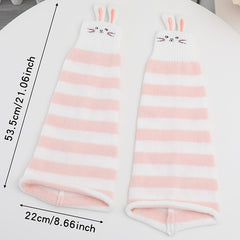 Rabbit Pattern Knitted Leg Warmers, Cute & Sweet Knee High Socks for Fall & Winter, Women's Stockings & Hosiery - KawaSocks