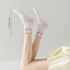 5 Pairs of Cute Cat Footprint Warm Cotton Socks, Cartoon Three-dimensional Ears Mid-Calf Socks, Women's Socks - KawaSocks