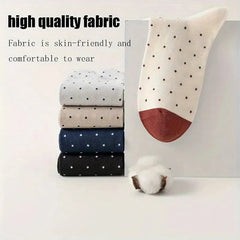 5 Pairs Womens Trendy Polka Dot Mid-calf Socks Crew Casual Cotton Cute Socks Fun Novelty Thin Dress Socks For Girls Gifts Outdoor Sports Deodorant Comfortable And Breathable - KawaSocks