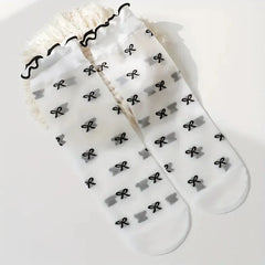 4 Pairs Of Teenager's Cotton Blend Fashion Cute Pattern Loose Ultra-thin Crew Socks, Comfy & Breathable Soft & Elastic Silk Socks For Spring And Summer - KawaSocks