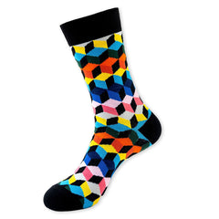 Geometric crew socks in the selected Colorful Cubes style