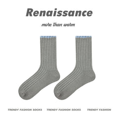 Light Grey shimmer ribbed crew socks with contrasting cuffs
