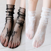 Summer Lightweight See-Through Floral Lace Ankle Socks, Ethnic Vintage Mesh Mid-Calf Socks, Stylish, Cozy, Breathable Gift for Mother'S Day. - KawaSocks