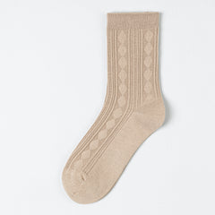 Light Coffee crew sock with raised diamond texture between narrow ribs