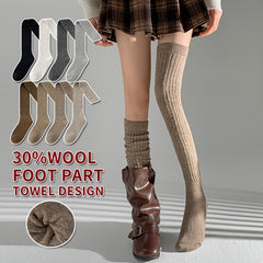 2-Pack Cozy Over-The-Knee Socks for Women, 30% Wool 70% Polyester, Solid Color, Knit Fabric, All-Season, Hand Washable, Thick Ribbed Pattern, Warm Thigh High Stockings for Teens - KawaSocks