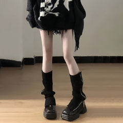 Y2K-Inspired Zip-Up Knit Leg Warmers - Cozy Acrylic, Solid Color, Perfect for Fall/Winter Fashion - KawaSocks