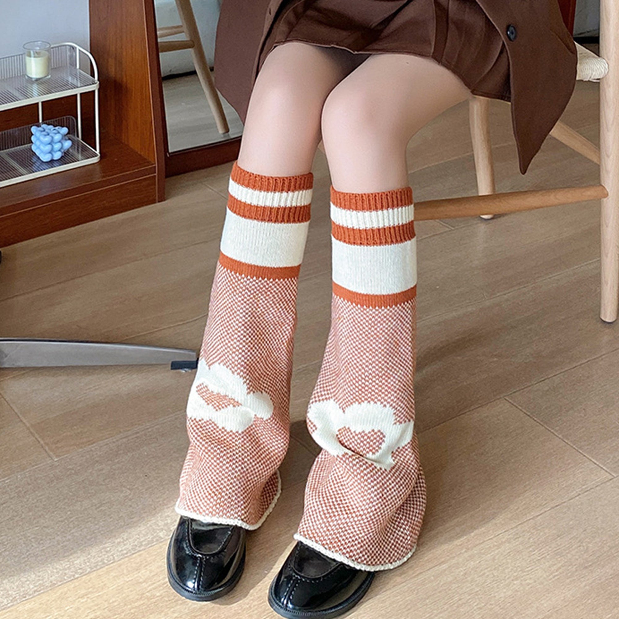 Cozy Knit Leg Warmers for Women - Heart & Floral Design, Stretchy Elastane, Machine Washable - Perfect for Fall & Winter - KawaSocks