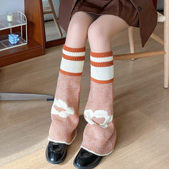Cozy Knit Leg Warmers for Women - Heart & Floral Design, Stretchy Elastane, Machine Washable - Perfect for Fall & Winter - KawaSocks