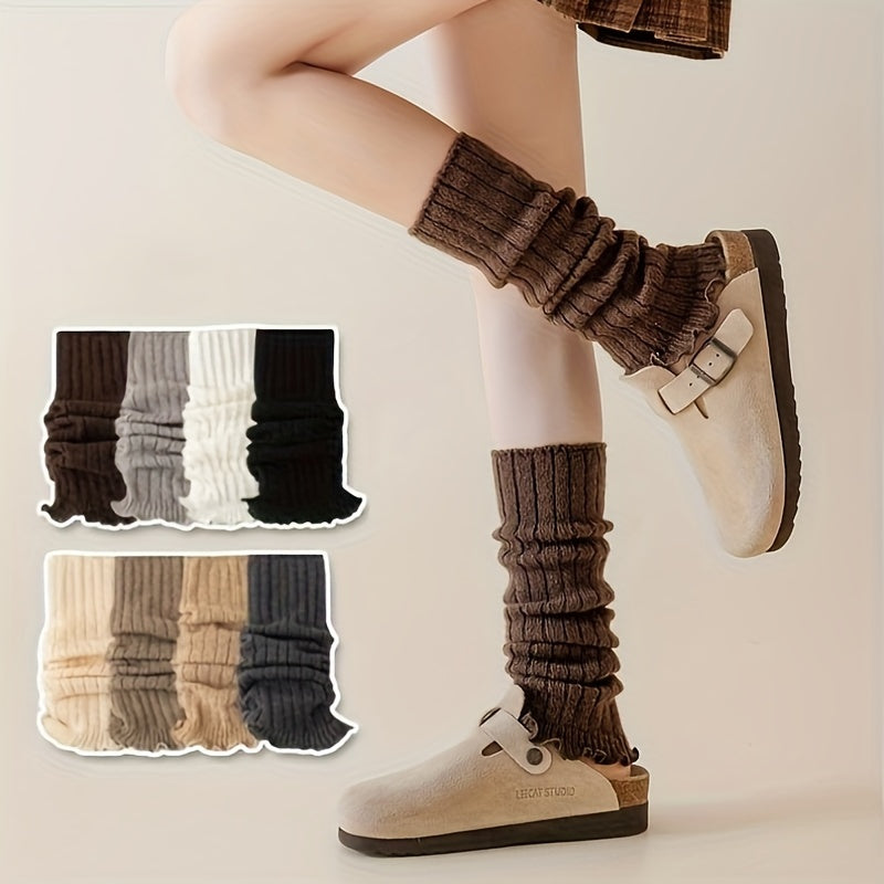 3pcs Teen Girls' Cozy Knit Leg Warmers - Solid Color, Stretchy & Warm for All Seasons - KawaSocks