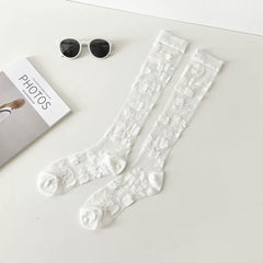 Long floral lace socks in the White Color option
