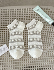 Pair of Heart Mesh ankle socks with sheer heart-pattern panels and denser white bands