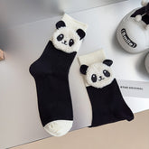 Black Body / White Cuff panda crew socks with raised white panda faces and white toes
