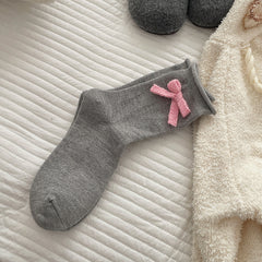 Light Gray with Pink Bow socks, sold as one selected pair