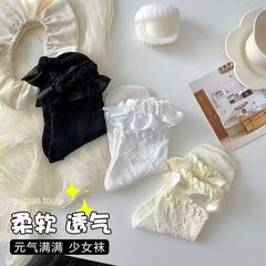 Additional supplier detail photo of ribbon-bow lace socks; order includes one selected-color pair