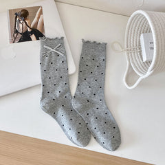 Light Gray Dots with Gray Bow socks, sold as one pair in the selected style