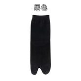 Black split-toe crew sock showing two toe sections and the original Chinese black color label