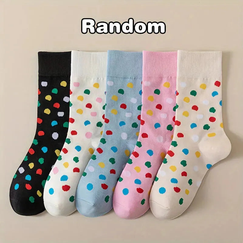 4-Pack Crew Polka Dot Socks for Teens, Comfortable Cotton Blend, All-Season Knit Fabric, Casual Cute Dotted Teen Socks with Stretch - Hand Washable - KawaSocks