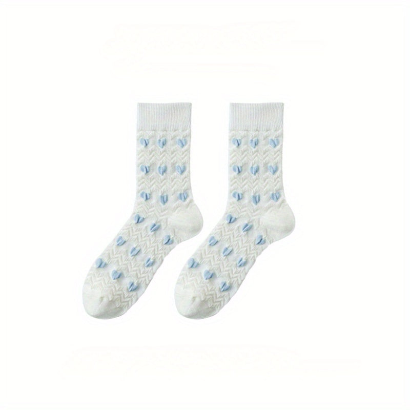 5 Pairs Of Women'S Summer Thin Long Socks, Sweet Three-dimensional Love Jacquard Ins Trendy Socks, High Socks