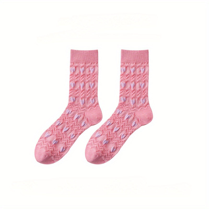 5 Pairs Of Women'S Summer Thin Long Socks, Sweet Three-dimensional Love Jacquard Ins Trendy Socks, High Socks