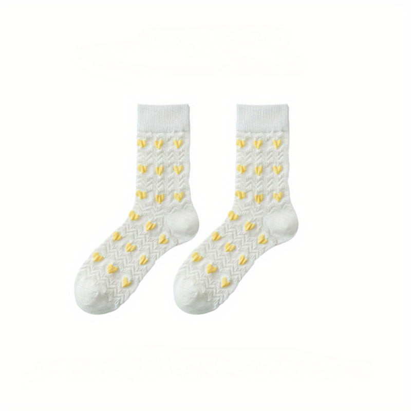 5 Pairs Of Women'S Summer Thin Long Socks, Sweet Three-dimensional Love Jacquard Ins Trendy Socks, High Socks