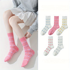 5 Pairs Of Women'S Summer Thin Long Socks, Sweet Three-dimensional Love Jacquard Ins Trendy Socks, High Socks