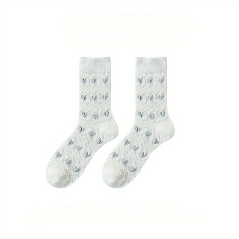 5 Pairs Of Women'S Summer Thin Long Socks, Sweet Three-dimensional Love Jacquard Ins Trendy Socks, High Socks