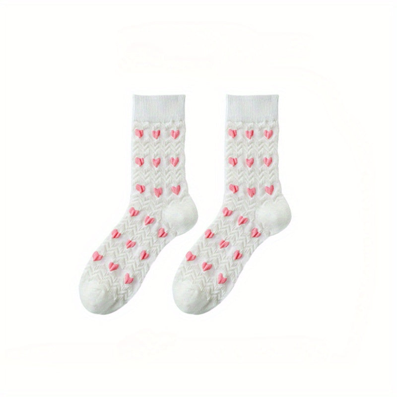 5 Pairs Of Women'S Summer Thin Long Socks, Sweet Three-dimensional Love Jacquard Ins Trendy Socks, High Socks