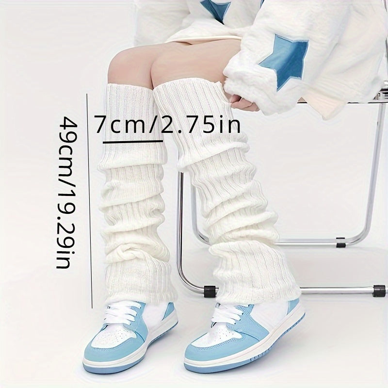 1 Pair Women's Acrylic Knit Leg Warmers - All-Season Stretchy Over-the-Knee High Tube Leg Guards, Solid Color Non-Slip Long Leg Sleeves, Hand Wash Only