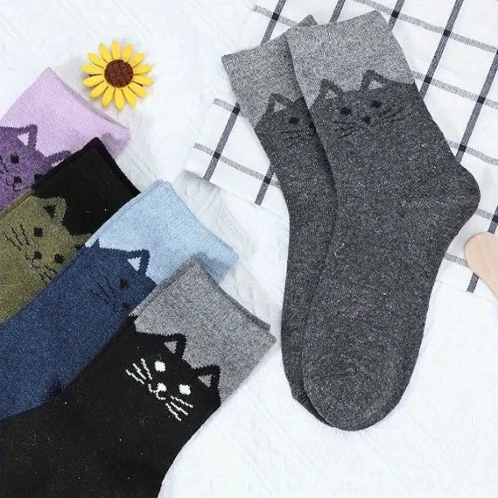 5 Pairs Women Socks Thick Thermal Warm Socks Winter Crew Cushion Cozy Soft Sock - KawaSocks