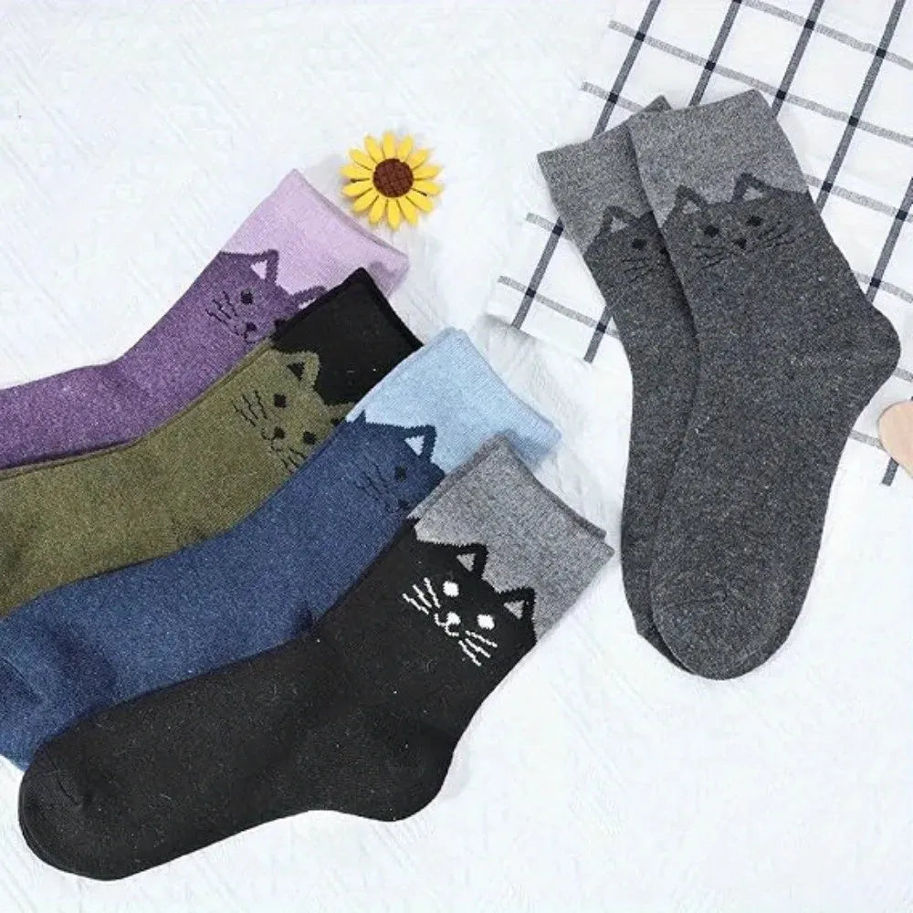 5 Pairs Women Socks Thick Thermal Warm Socks Winter Crew Cushion Cozy Soft Sock - KawaSocks