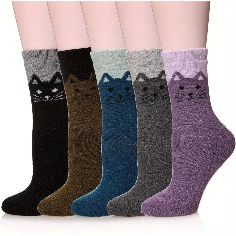 5 Pairs Women Socks Thick Thermal Warm Socks Winter Crew Cushion Cozy Soft Sock - KawaSocks