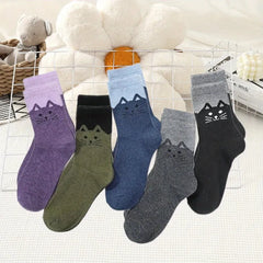 5 Pairs Women Socks Thick Thermal Warm Socks Winter Crew Cushion Cozy Soft Sock - KawaSocks