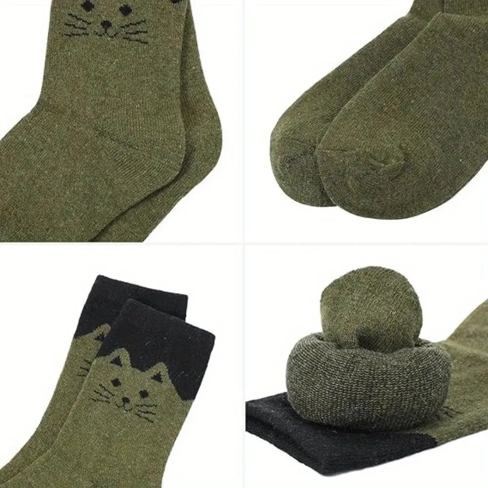 5 Pairs Women Socks Thick Thermal Warm Socks Winter Crew Cushion Cozy Soft Sock - KawaSocks